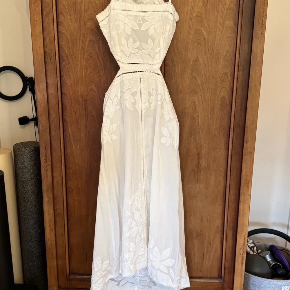 All Saints White Cotton Floral Print Mala Broderie Cut Out Sleeveless Maxi Dress - Picture 2 of 10